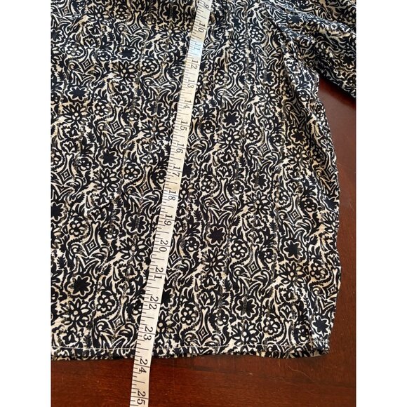 GAP Black & White Boho Floral Metallic Print Puff Sleeve Blouse Size Large - Picture 10 of 12